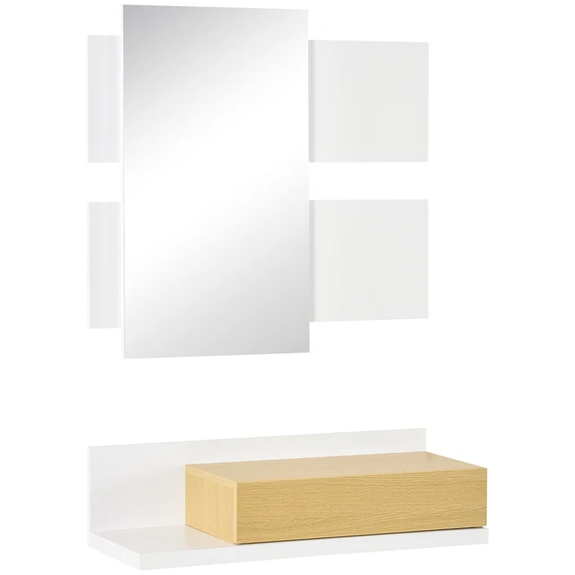 HOMCOM Set Mobili da Ingresso con Specchio 40x70cm e Cassetto in Legno a Parete