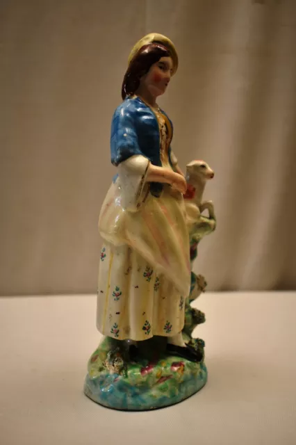 Antique Staffordshire Figure Of Young Lady Holding Goat'S Kid Porcelain Decorati 3