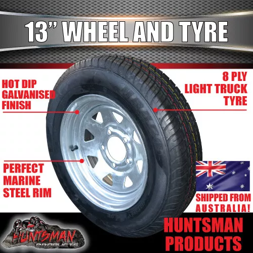 13 x 4.5 & 165R13C Galvanised Ford Trailer Sunraysia Wheel Rim & Tyre Boat