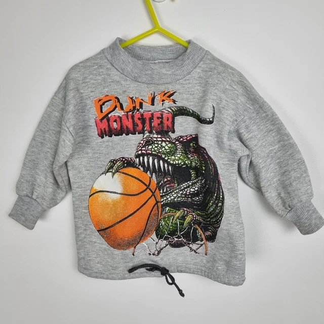 Vintage 90s Sweatshirt Jumper Boys Size 2 Basketball Dinosaur