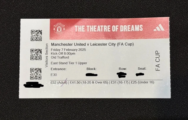MANCHESTER UNITED V Leicester City 2024/2025 FA Cup Ticket Stub £11.11 PicClick UK