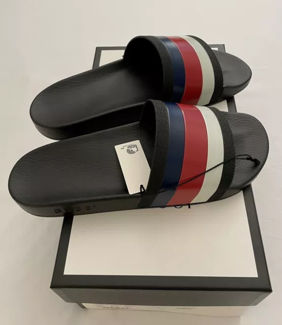 Gucci Pursuit 72 Sport Pool Slide Sandal Black Red White Blue Stripe Men sz 11 G