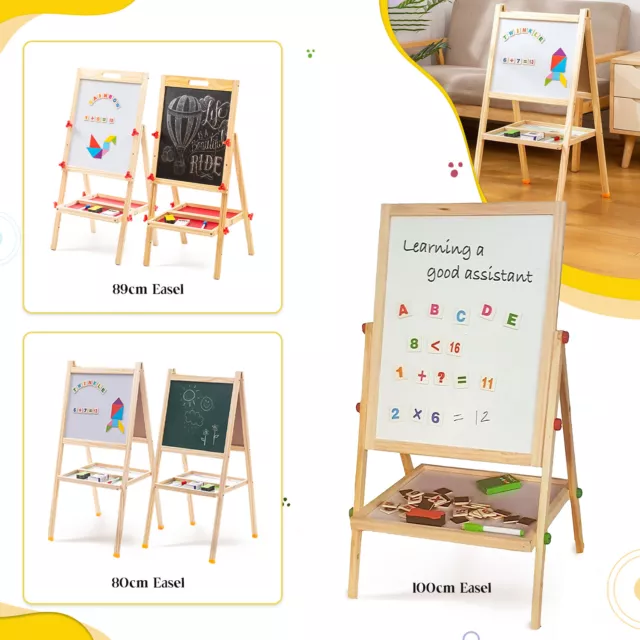 Kids Wooden Easel Blackboard Whiteboard Kids Chalk Art Drawing Board 2-in1 Toy