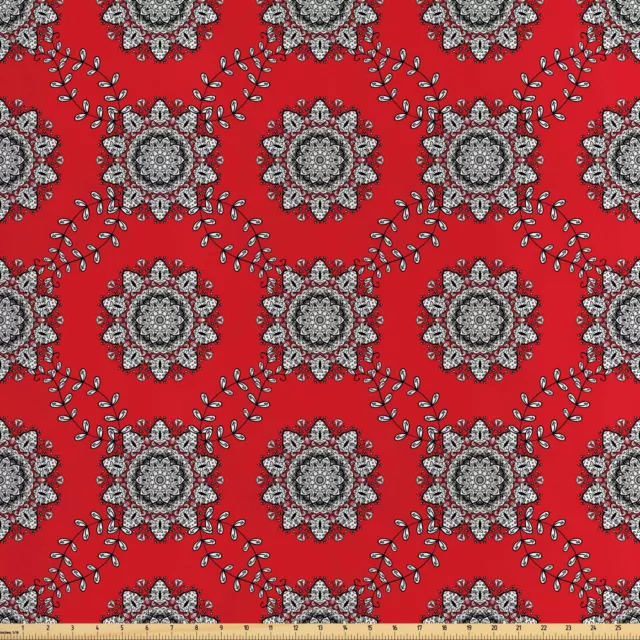 Mandala roja Tela por Metro Satín Remolinos florales de malla