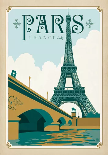 Paris * Vintage Travel Art  * Large A3 Size Canvas Art Print