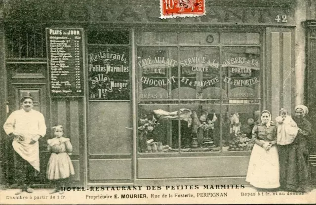 Cpa 66 Perpignan Hotel Restaurant Des Petites Marmites E.mourier Rue De La Fuste