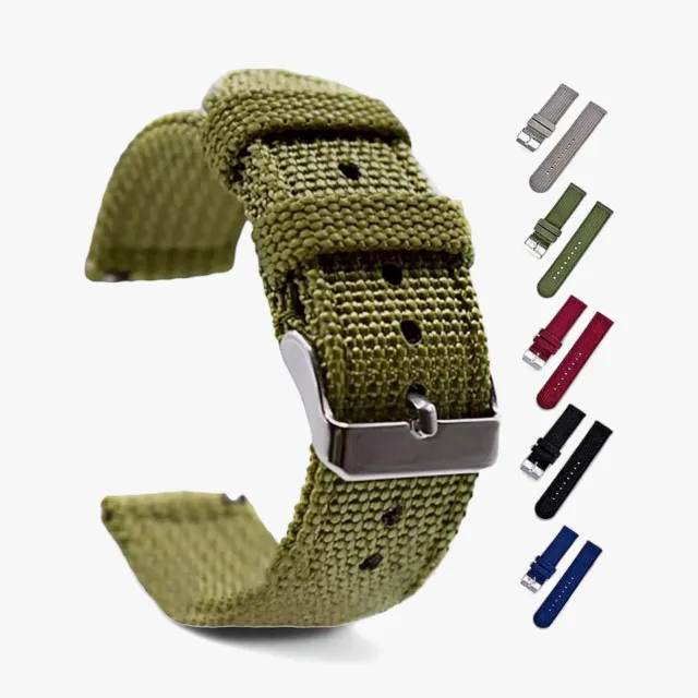 Sailcloth Canvas Watch Strap 18mm 20mm 22mm 24mm Khaki Green Red Blue Black