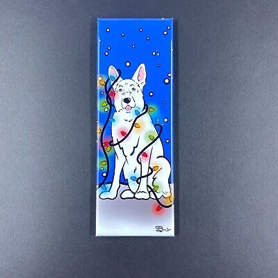 White German Shepherd Dog Christmas Light Magnet Handmade Holiday Decor Gift