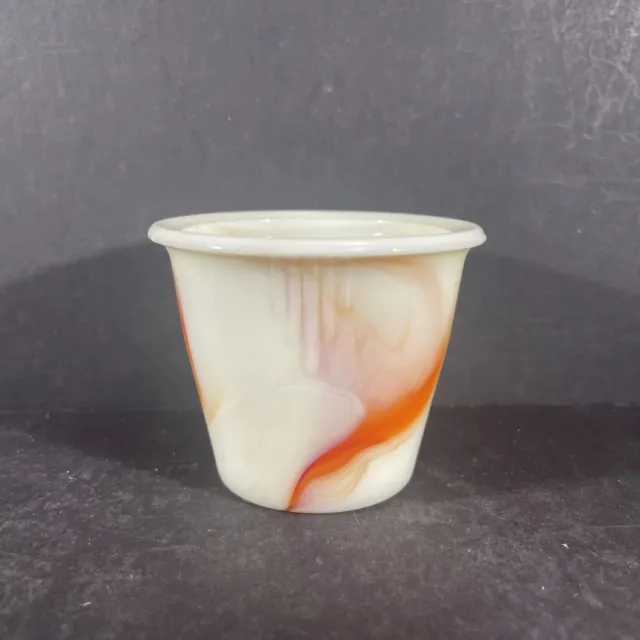 Vintage AKRO AGATE Slag Glass Mini Flower Pot Dart Pattern Orange White Marked