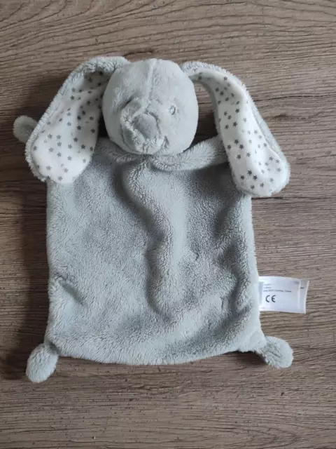 Doudou plat Lapin gris blanc étoiles argent VERTBAUDET