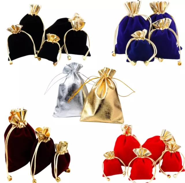 Velvet Jewellery Party Bag Drawstring Red Gold Black Blue Gift Money Bags Soft