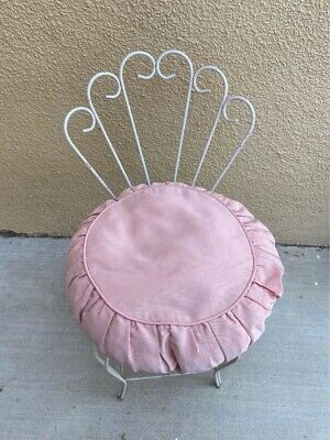 Vintage Midcentury Peacock Fan Back Vanity Stool Chair White with Pink Cushion 2