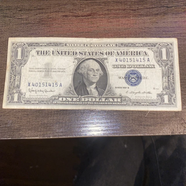 1957 A $1 One Dollar Bill Blue Seal USA Silver Certificate banknote series B