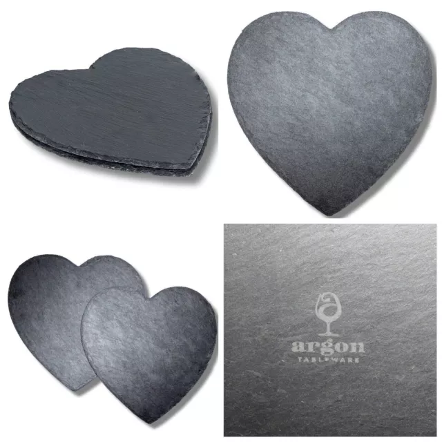 2x Argon Tableware Natural Heart Slate Serving Platter Placemat 25cm x 25cm NEW!