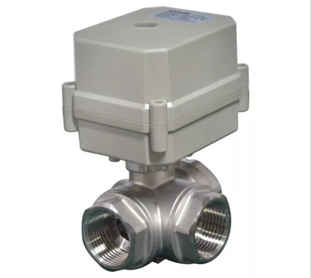 DC 12/24V Motorized Ball Valve CR2-01 Electrical Valve NPT1/2-1'',SS304,3-Way