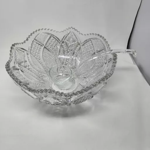 Antique Early American Pattern Glass HUGE Punch Bowl Ripin & Co New York 14.5"