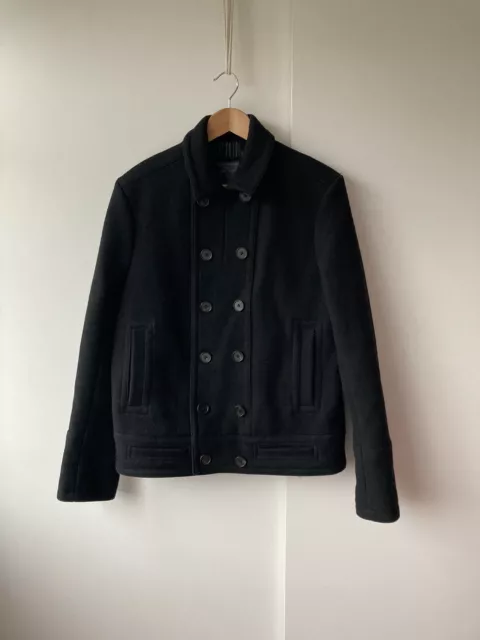 AllSaints Wool Peacoat Black Men’s Size L Double Breasted Reefer