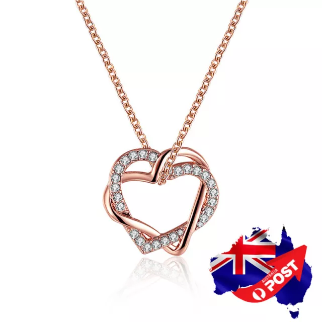 New 18K Rose Gold Plated Women's Heart Pendant Necklace Lab Diamond Crystal Gift