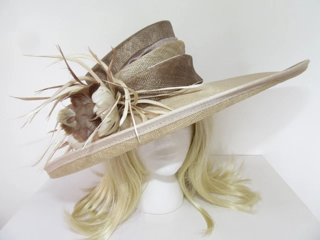 HOUSE OF FRASER Cream Beige Brown Hat Feathers Ladies Mother Bride
