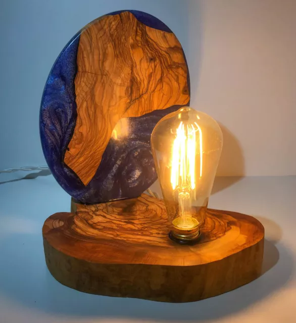 Lampada da tavolo in Resina epossidica con legno di olivo(abat jour vintageE27) 9