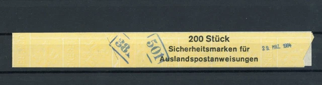 Banderole Sicherheitsmarke für Auslandspostanweisungen, ohna Marken