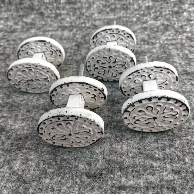 Shabby Chic Oval Medallion White Cast Iron Drawer Pulls Knobs (Set of 4 ) VIDEO