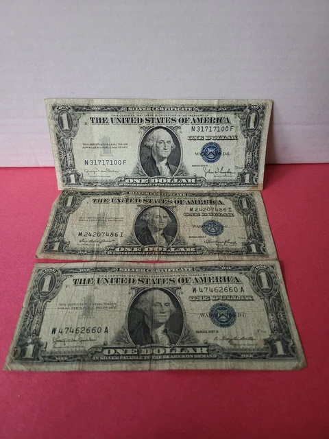 Vintage 1935/1957 Silver Certificate Dollar Bills Washington Blue Seal Lot (29) 2