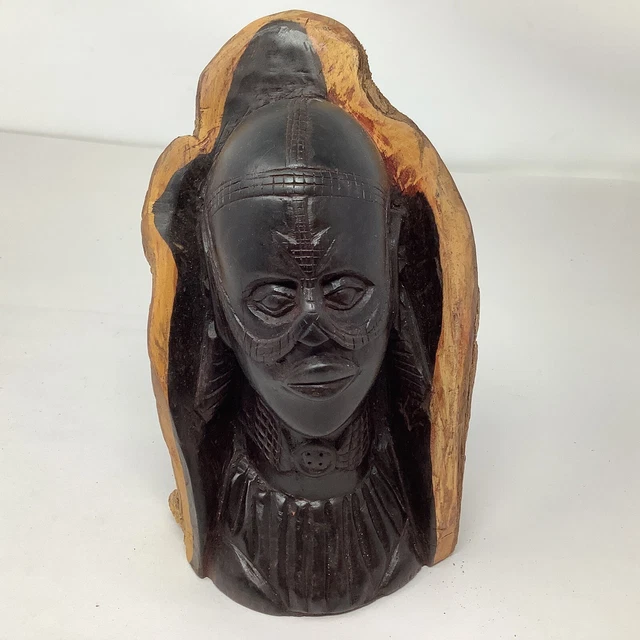 African Wood Carved Solid Wood Tribal Bust Hand Carved Head Scupture