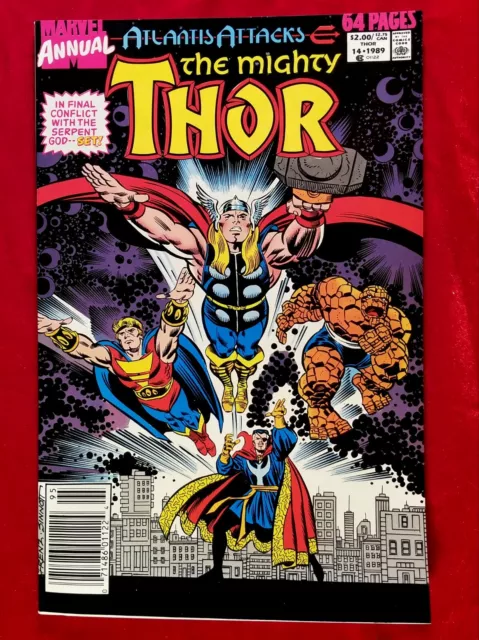 1989 The Mighty THOR #14 Marvel Annual Stan Lee Thing App NEWSSTAND 80s vtg