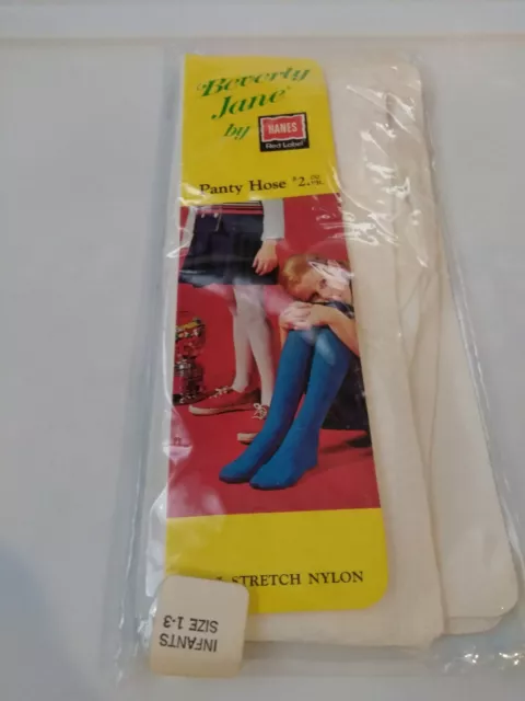 Vintage Hanes Red Label Beverly Jane Seamless Stretch Tights white  Size1-3