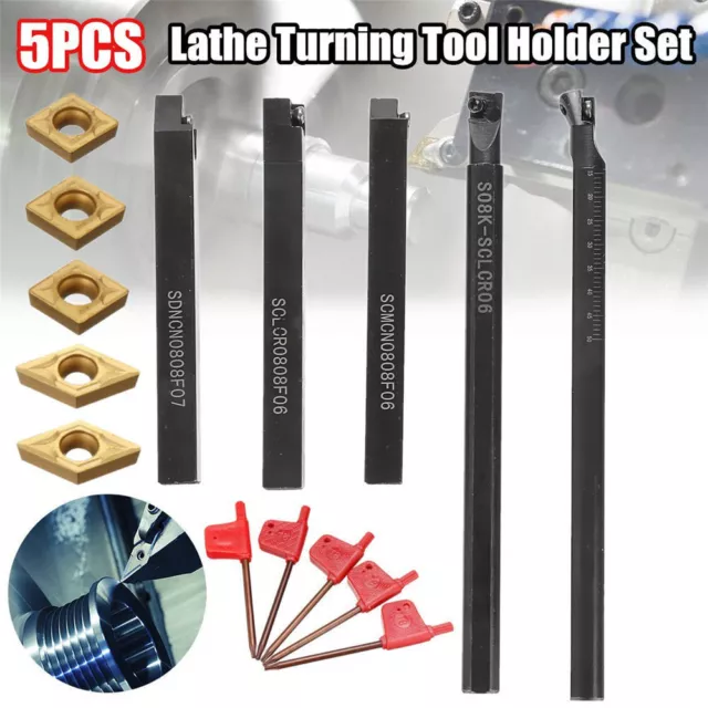 5Set 8mm Shank Lathe Turning Tool Holder Boring Bar + Carbide Insert Blades