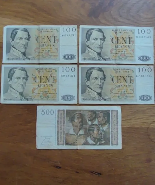 Belgique Lot De 5 Billets Anciens De 100 Et 500 Francs 1956 1957 1958 P1376