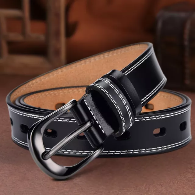 Womens Ladies Genuine Leather Belts Double Stitched Fashion Jeans Belt US Stock 2