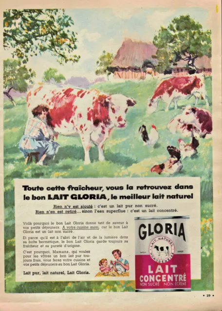 Publicité De Presse 1958 Lait Concentré Naturel Gloria Non Sucré - Vache -