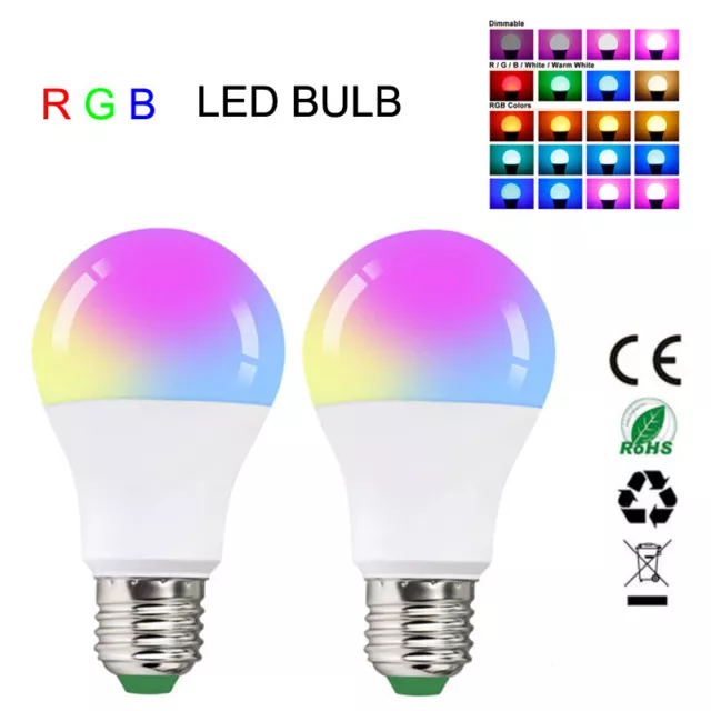 2X RGB E27 LED Birne 10W Glühbirne Farbwechsel Birne Licht mit Fernbedienung
