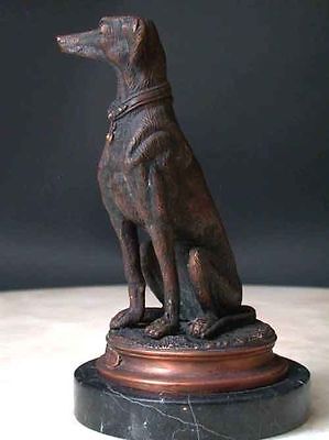 Bronze Dog Sculpture Signed Art Marble Base Greyhound