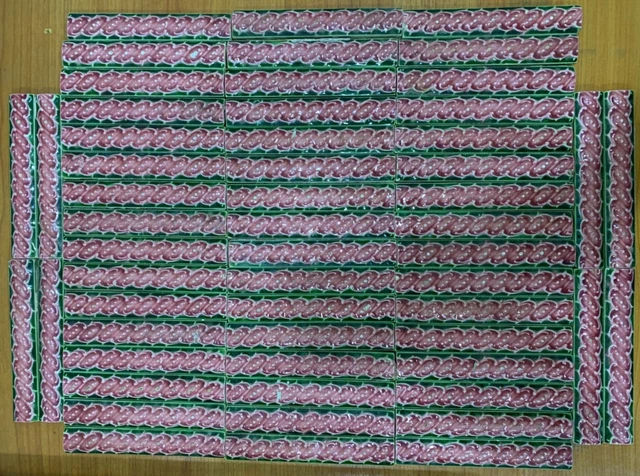 Rare England 6x1 Inches Border Tiles Pink Art Deco Antique Vintage 56 pcs lot