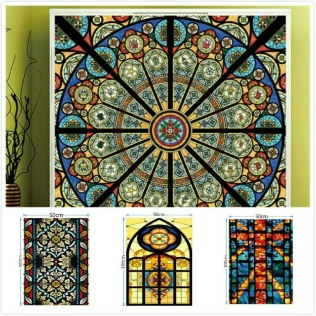 Static Cling Window Film Church Chapel Stained Glass Stickers Closet Decor  Retro