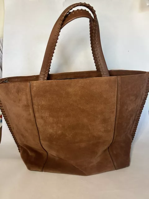 Allsaints All Saints Fleur de Lis East West suede tote Bag Woody Tan brown NWT