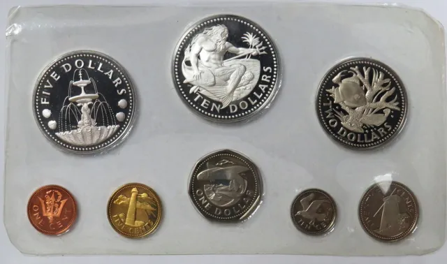 1973 / 73 Fm Silver Barbados 8 Coin Proof Set Km# Ps1 Box & Coa