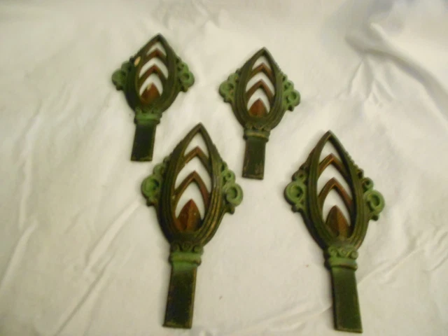 4 Antique Drapery Curtain Rod Tips Original Paint