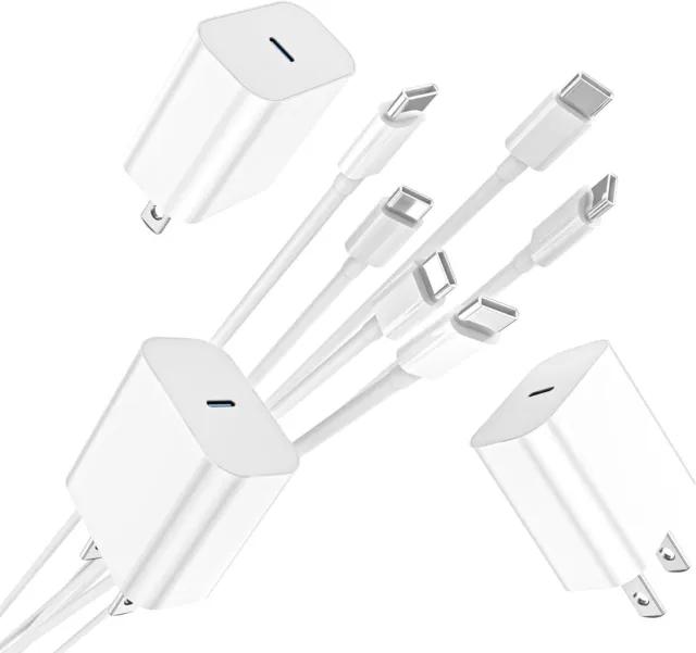 3-Pack iPhone 15 Charger 20W USB-C Fast Charging Block with Apple MFI Certified