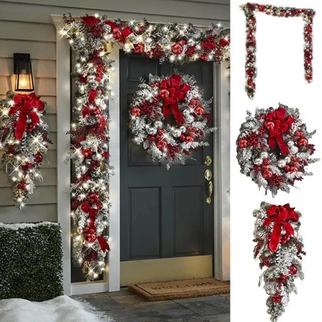 Christmas Wreath Pre-Lit Artificial Garland Teardrop Wall Door Window Home Decor