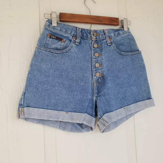 Vtg 80's LEI Light Wash Blue Jean High Rise Hi Waist Button Denim MOM Shorts 5 2