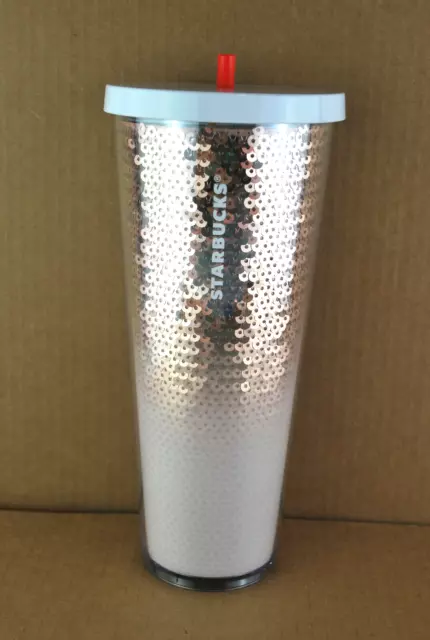 Starbucks Venti Tumbler Rose Gold Sequin 24 Oz. Acrylic Cold Cup