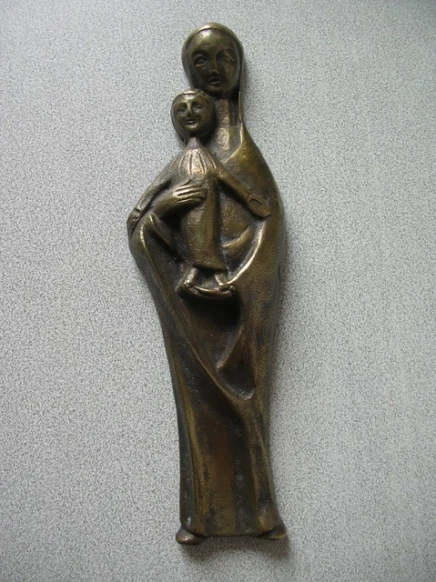 Statue de Vierge en pierre romane assise avec l'enfant