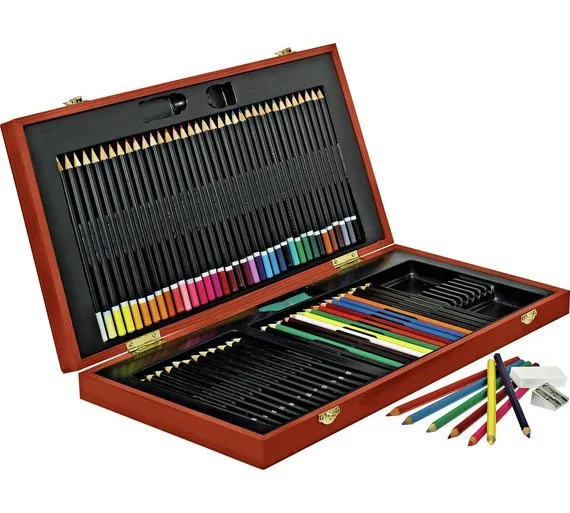 Bizili LUXURY Portable 75 Piece Pencil Caddy Kit Wood Case XYSH Young Artist NEW 3