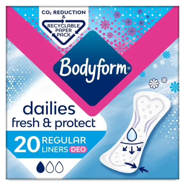Panty delineadores regulares con aroma desodorante Bodyform Dailies 20 por paquete