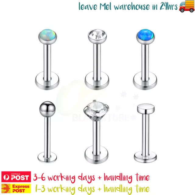 2PCS Tragus Labrets Nose Rings Bone Lip Stud Surgical Steel Piercing Jewellery