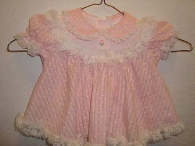 VTG infant 3-6m dress by BRYAN pink frilly lace girls baby doll